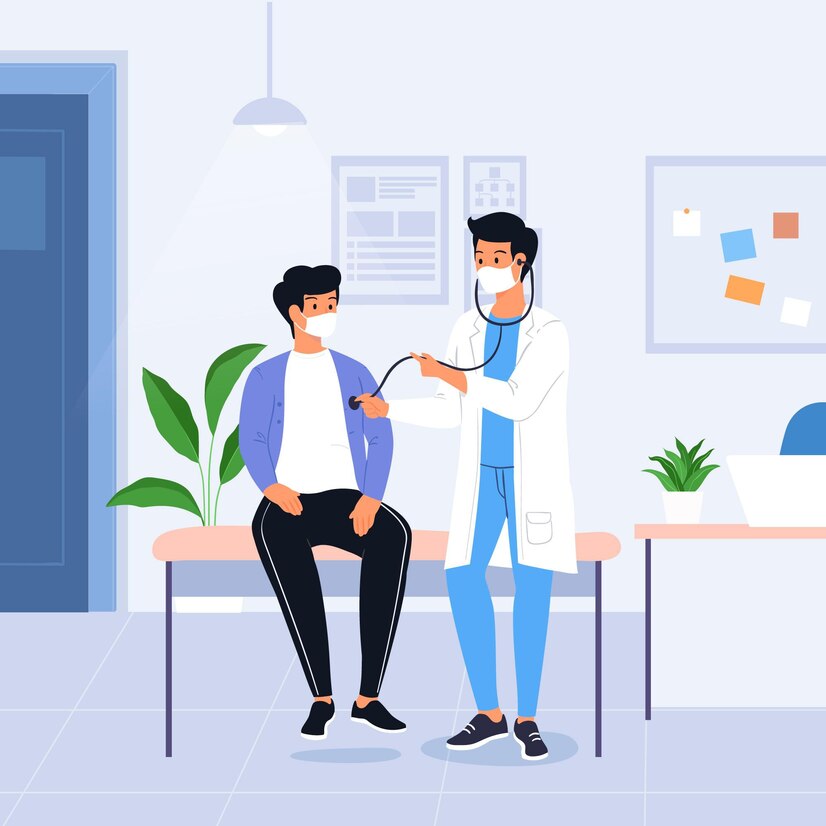 flat hand drawn patient taking medical examination illustration 23 2148859982
